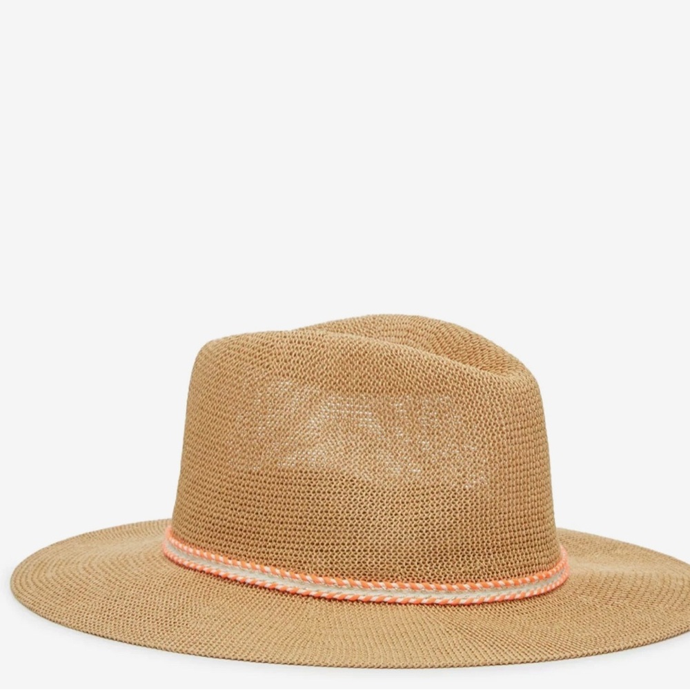 Vince Camuto Tan Straw Hat with Coral Trim - Women